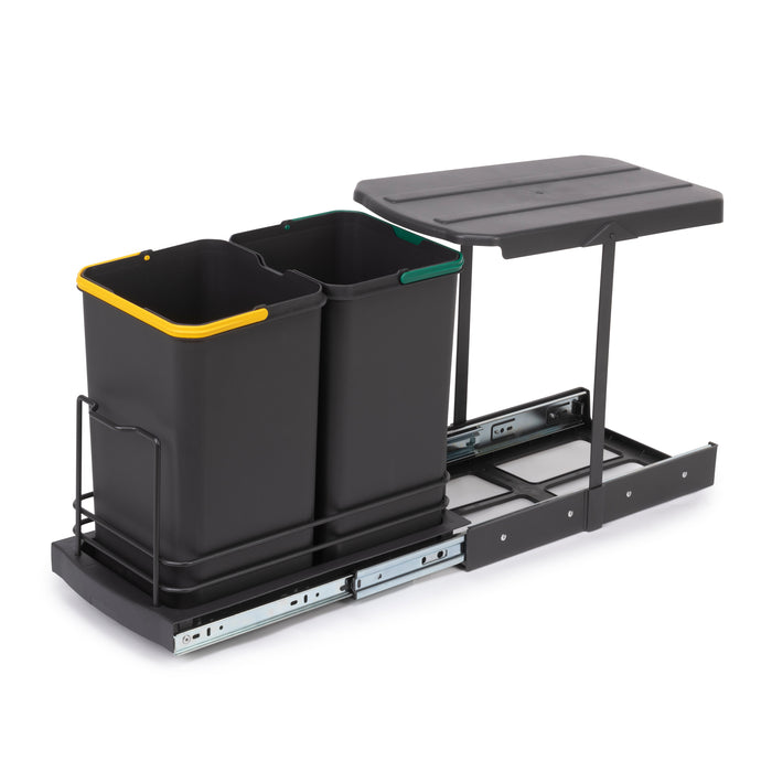 Recyclingbehälter die Bodenmontage manuellen/automatische Auszug in Küchenzeilen 2x12 Liter, Kunststoff, anthrazitgrau