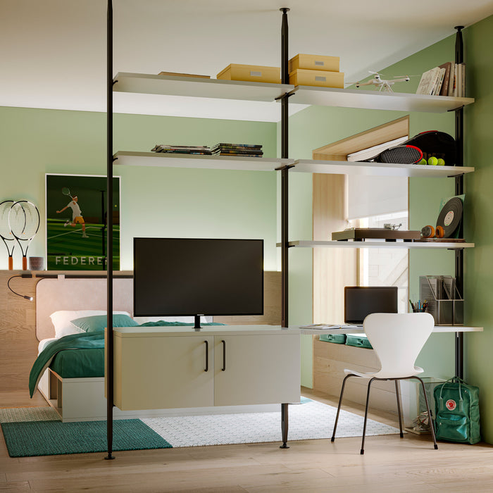 Set aus Konsolenset 3 Holzböden 1 Modul Zero Struktur, Zamak, Tiefschwarz lackiert texturiert