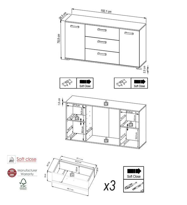Hometrend | DUO 084 Sideboard | Artisan Eiche/Schwarz / Schwarz/Artisan Eiche