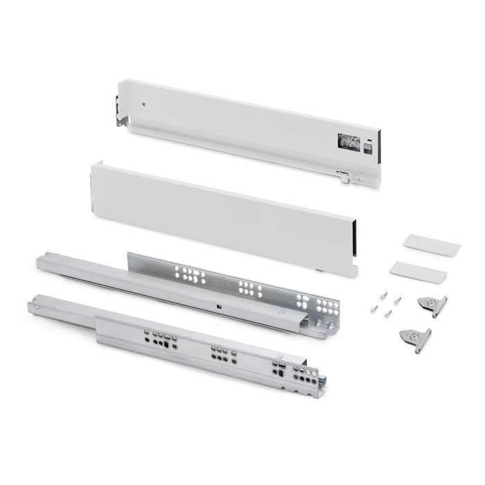 Aussenschublade Vertex 3D-Regelung, H 93mm, 40Kg, T 500mm, Stahl, Weiß lackiert