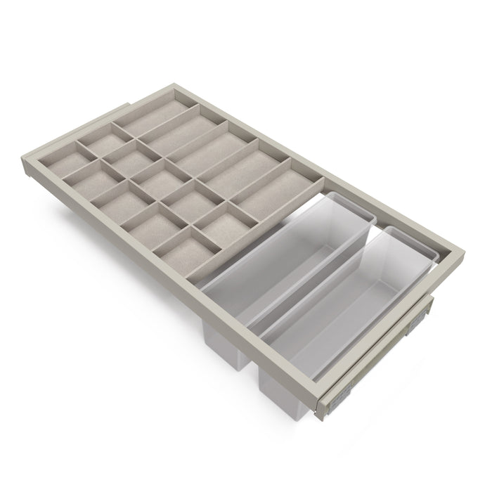 Emuca Set aus Organizer Schubladenset, Hilfsablage Soft-Close-Führungsrahmen Kleiderschränke, verstellbar, Modul 900mm, Steingrau