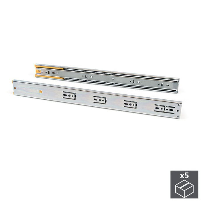 5er Satz Kugelführungen, H 45mm, T 650mm, Vollauszug, Schließautomatik, Verzinkt