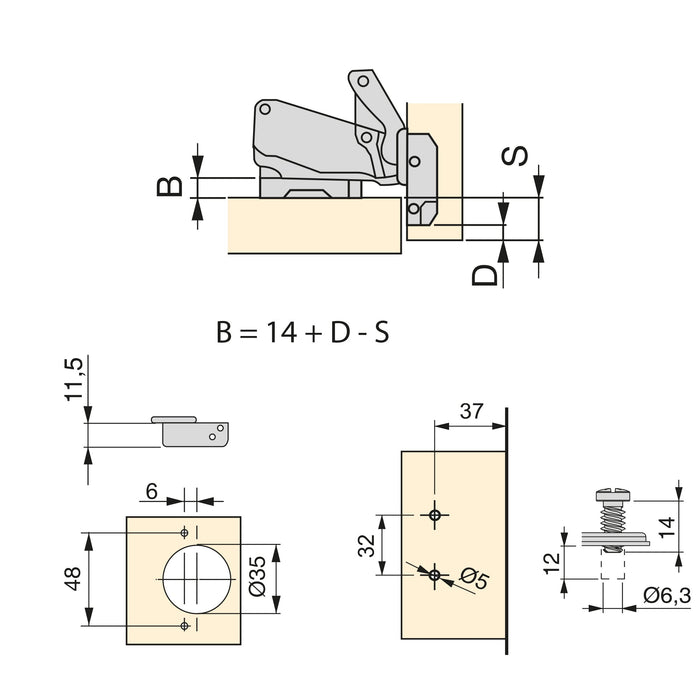 Emuca | Kit von 10 Topfscharniere X91 Eckanschlag 165 Grad Öffnungswinkel Schließautomatik Kreuzmontageplatten Euroschraube, H 0, Stahl, Titan-Ausführung