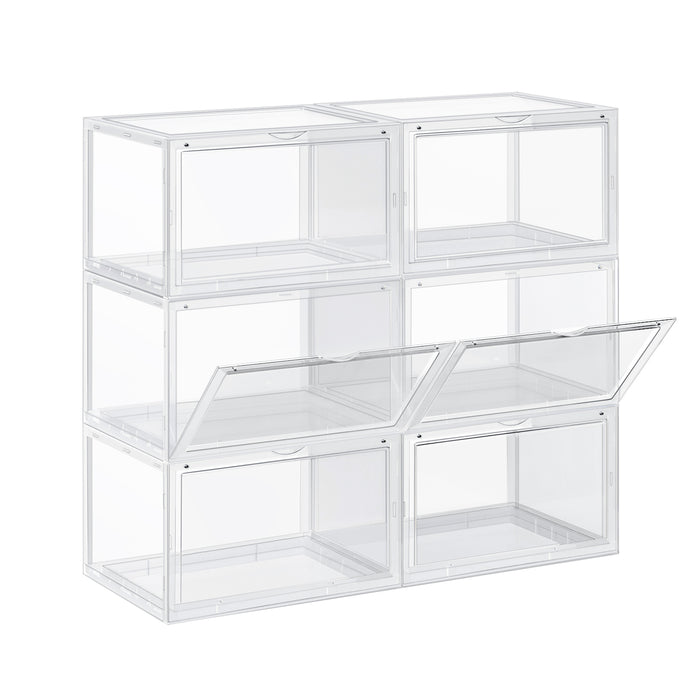 AUSLAUF SONGMICS | Shoe Boxes, Pack of 6 Stackable Shoe Organisers with Clear Door, Plastic Shoe Storage for UK Size 11, 36 x 28 x 22 cm, Transparent LSP06CW