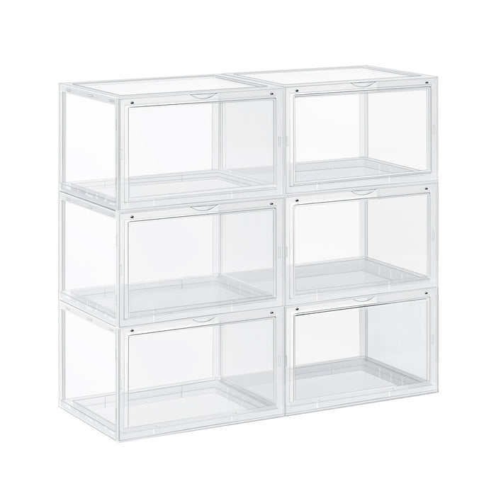 AUSLAUF SONGMICS | Shoe Boxes, Pack of 6 Stackable Shoe Organisers with Clear Door, Plastic Shoe Storage for UK Size 11, 36 x 28 x 22 cm, Transparent LSP06CW
