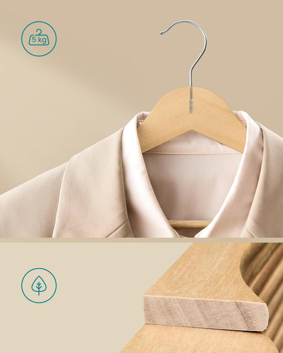 SONGMICS | Holzbügel 30er Set mit 360° drehbaren Haken naturfarben