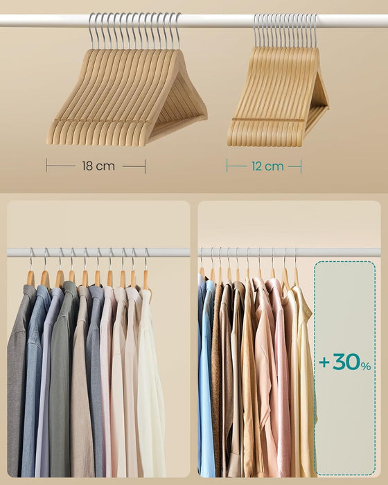 SONGMICS | Holzbügel 30er Set mit 360° drehbaren Haken naturfarben
