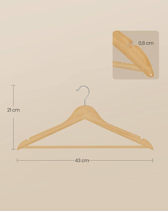SONGMICS | Holzbügel 30er Set mit 360° drehbaren Haken naturfarben
