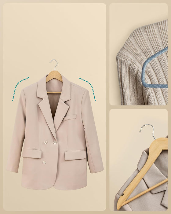 SONGMICS | Holzbügel 30er Set mit 360° drehbaren Haken naturfarben