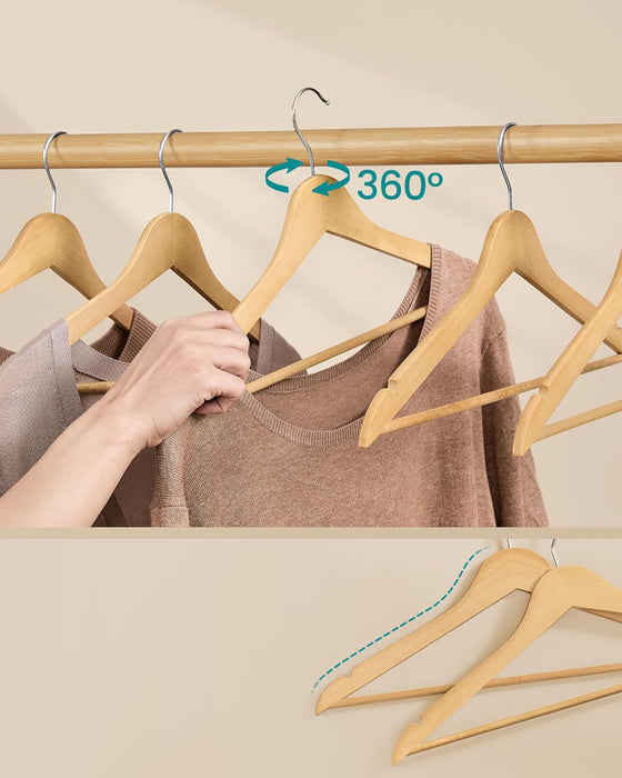 SONGMICS | Holzbügel 30er Set mit 360° drehbaren Haken naturfarben