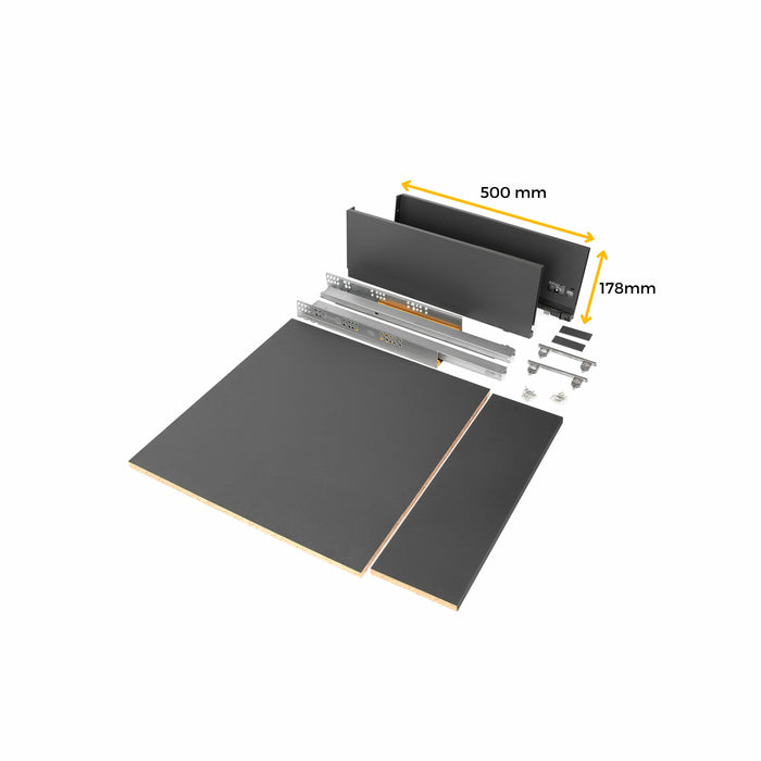 Emuca Schubladegarnitur Vertex Küche oder Badezimmer, H 178mm, Einlegeböden, Modul 600mm, Anthrazitgrau