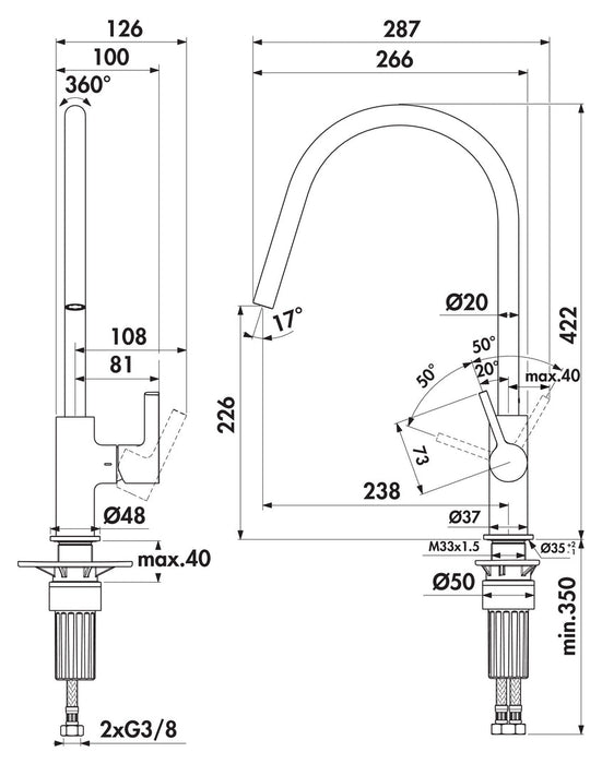 Naber | Gusto L1 | Einhebelmischer | brushed gold | Hochdruck