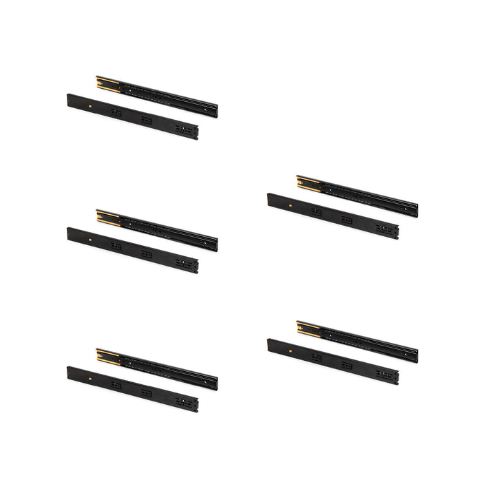 Emuca | 5er Satz Kugelführungen, H 45mm, T 600mm, Vollauszug, Schließautomatik, Schwarz