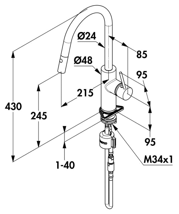 Naber | E-GO Voice | Einhebelmischer | schwarz matt | mit Netzstecker | Hochdruck