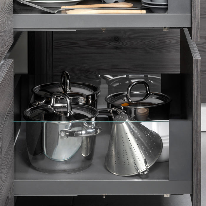 Außenschublade Vertex 40Kg Glas-Einschubelement 178mm hoch, 500mm tief, Stahl Aluminium Glas, Anthrazitgrau