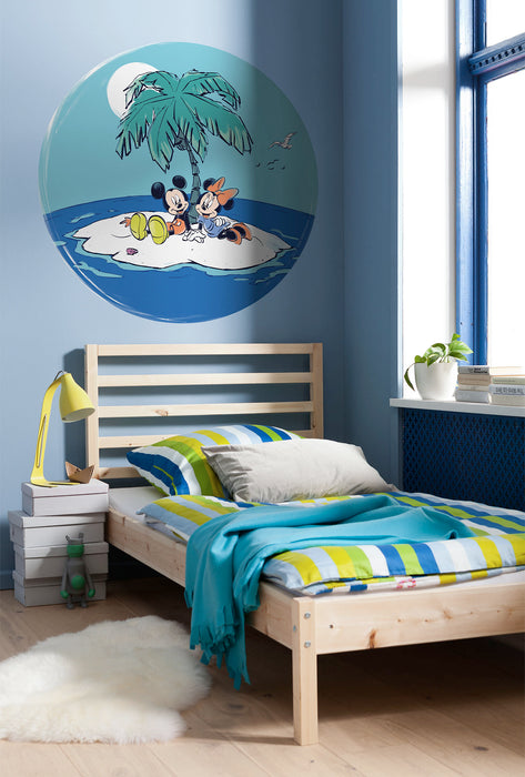 Komar NEU | Dot - selbstklebende Vlies Fototapete - Mickey and Minnie Remote Island - Größe 125 x 125 cm