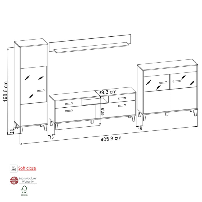Hometrend | ARTONA VA Wohnkombination | 4-teilig | Dekor Artisan Eiche / Schwarz