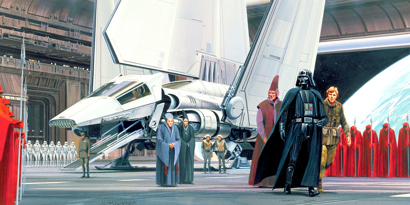 Digitaldruck Vlies Fototapete | Star Wars Classic RMQ Death Star Shuttle Dock | 500 x 250 cm