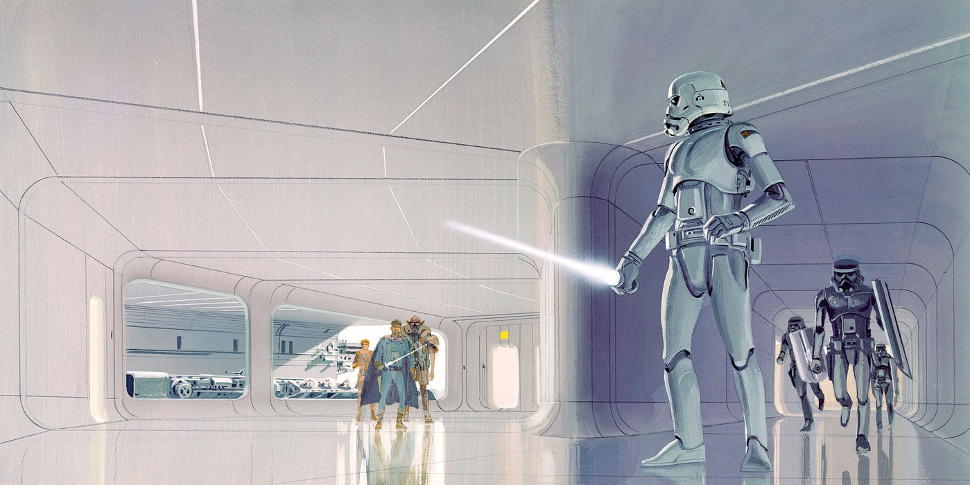 Digitaldruck Vlies Fototapete | Star Wars Classic RMQ Stormtrooper Hallway | 500 x 250 cm