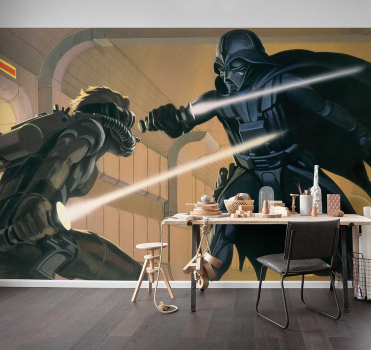 Digitaldruck Vlies Fototapete | Star Wars Classic RMQ Vader vs Luke | 500 x 250 cm