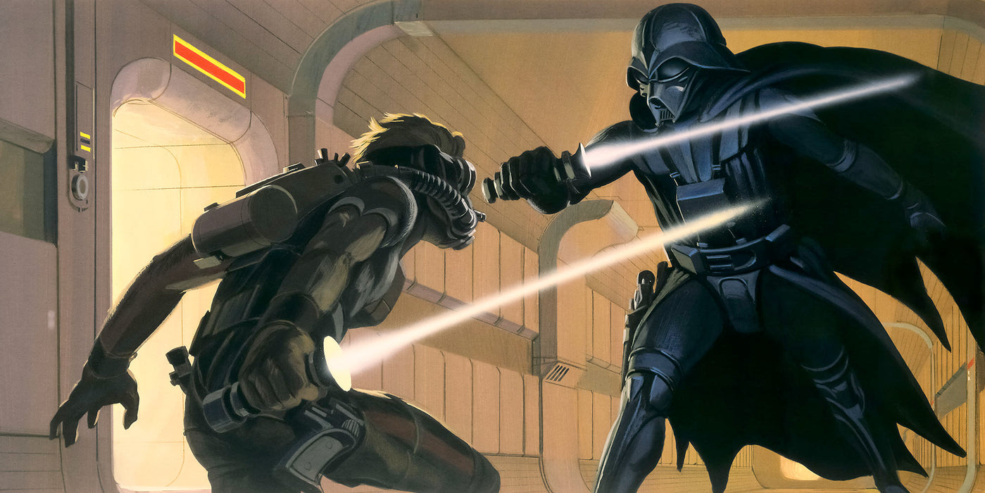 Digitaldruck Vlies Fototapete | Star Wars Classic RMQ Vader vs Luke | 500 x 250 cm