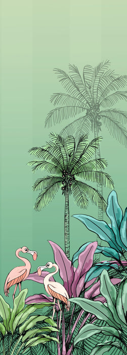Digitaldruck Vlies Fototapete | Jungle Flamingo | 100 x 280 cm
