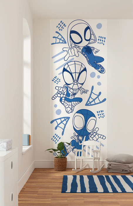 Komar NEU | Komar Vlies Fototapete - Marvel Spidey and His Amazing Friends Blue Lines - Größe 100 x 250 cm