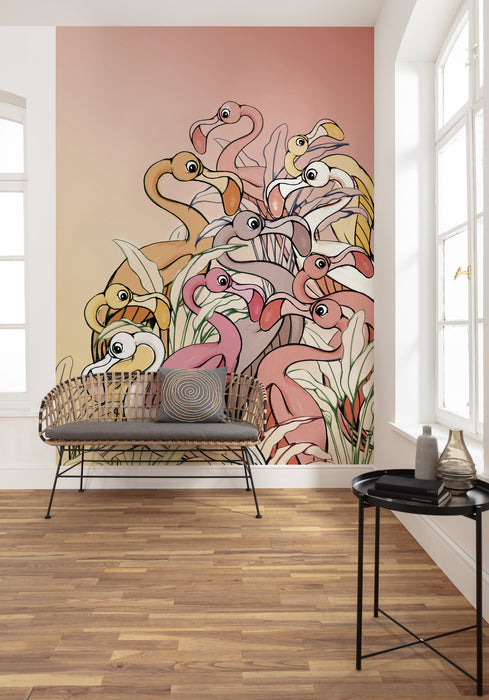 Digitaldruck Vlies Fototapete | Flamingos and Lillys | 200 x 280 cm