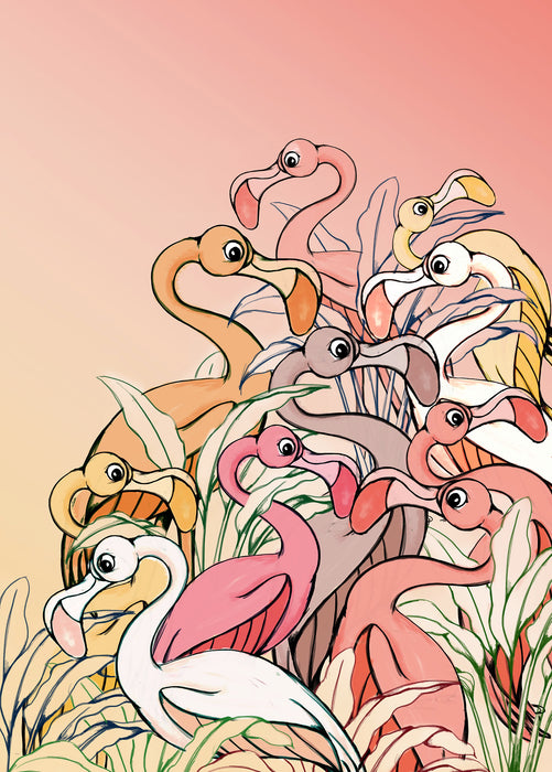 Digitaldruck Vlies Fototapete | Flamingos and Lillys | 200 x 280 cm
