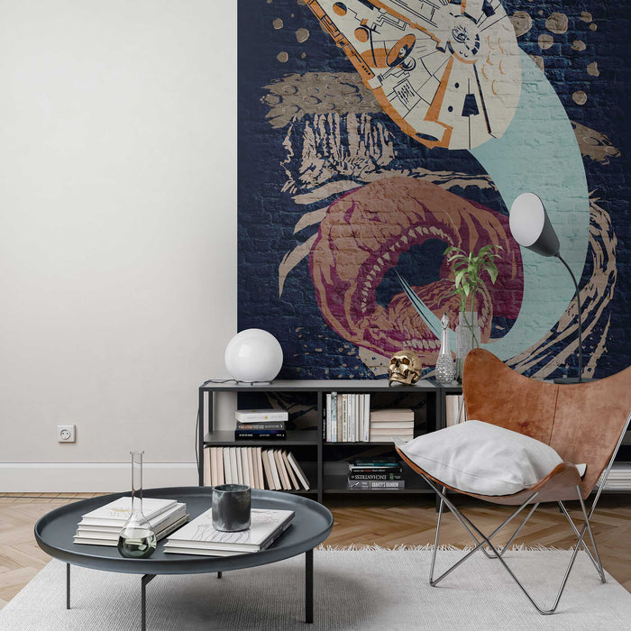 Digitaldruck Vlies Fototapete | Star Wars Classic Concrete Asteroid Worm | 200 x 280 cm
