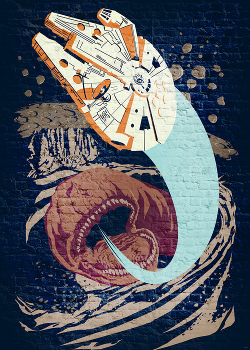 Digitaldruck Vlies Fototapete | Star Wars Classic Concrete Asteroid Worm | 200 x 280 cm