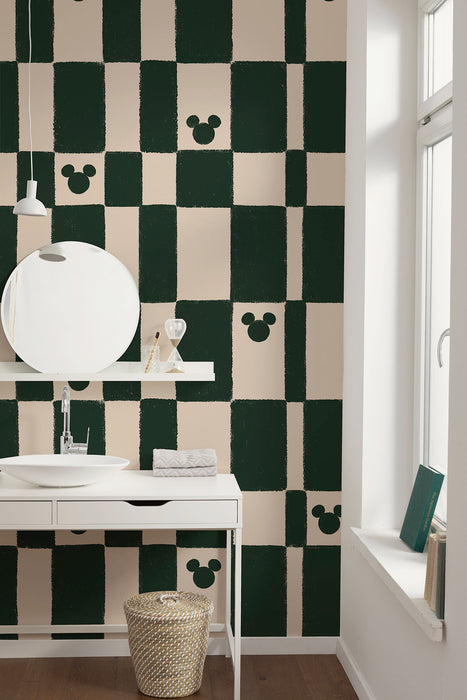 Komar NEU | Komar Vlies Fototapete - Disney Mickey Mouse Green Chess - Größe 200 x 250 cm