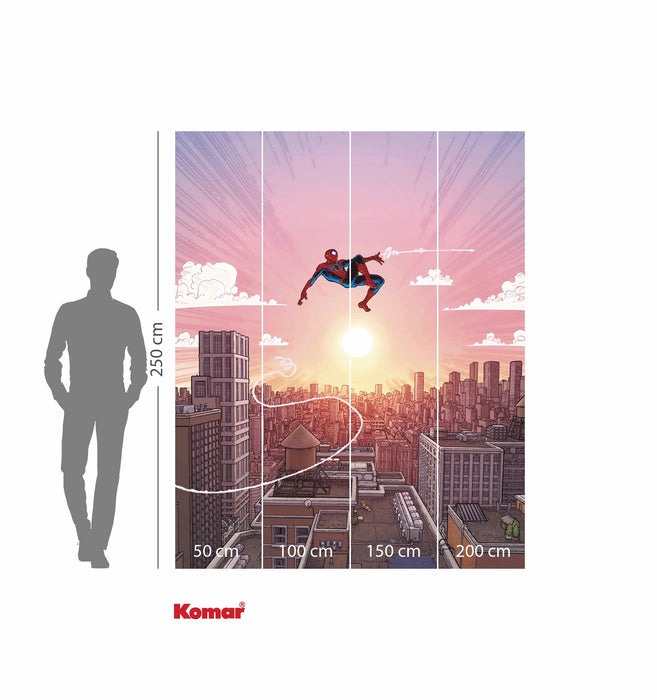 Komar NEU | Komar Vlies Fototapete - Marvel Spider-Man Swinging Through the Air - Größe 200 x 250 cm