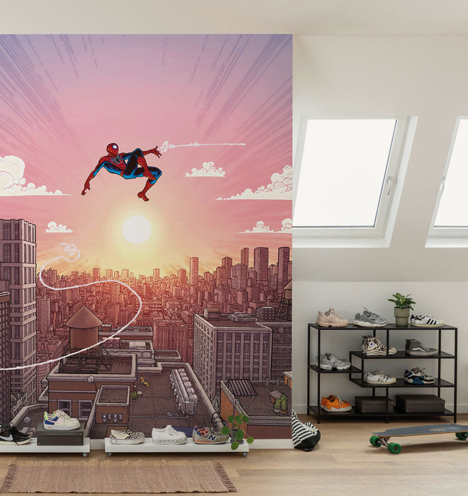 Komar NEU | Komar Vlies Fototapete - Marvel Spider-Man Swinging Through the Air - Größe 200 x 250 cm