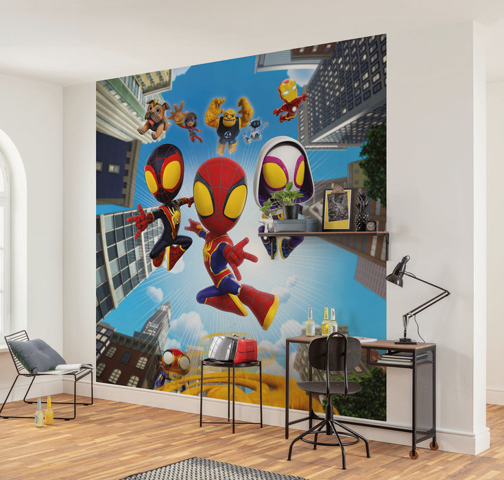 Komar NEU | Komar Vlies Fototapete - Marvel Spidey and His Amazing Friends Web Spinners - Größe 250 x 250 cm
