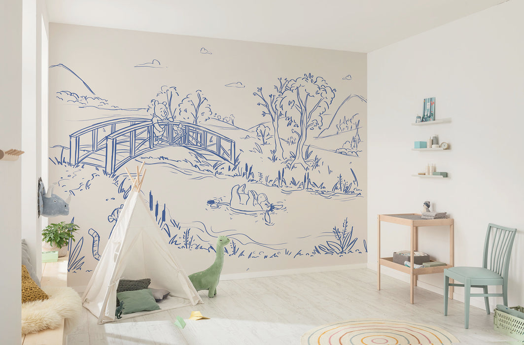 Komar NEU | Komar Vlies Fototapete - Disney Winnie the Pooh Blue Ink - Größe 350 x 250 cm