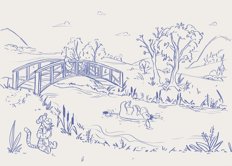 Vlies Fototapete | Disney Winnie the Pooh Blue Ink | 350 x 250 cm