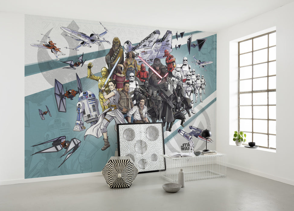 Digitaldruck Vlies Fototapete | Star Wars Cartoon Collage Wide | 400 x 280 cm