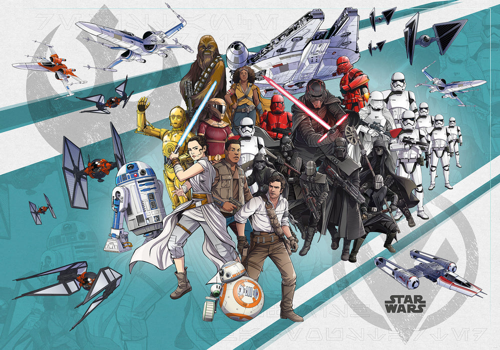 Digitaldruck Vlies Fototapete | Star Wars Cartoon Collage Wide | 400 x 280 cm