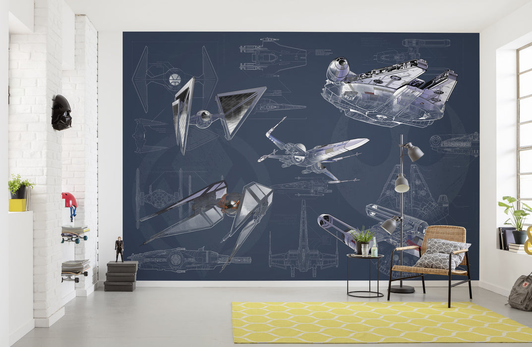 Digitaldruck Vlies Fototapete | Star Wars Blueprint Dark | 400 x 280 cm