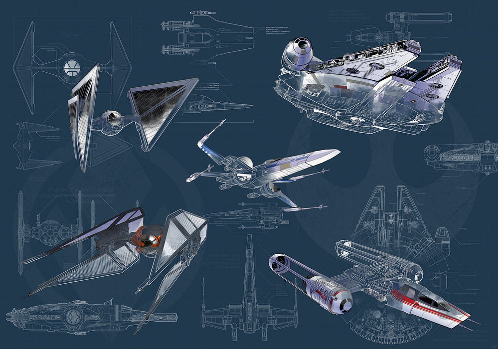 Digitaldruck Vlies Fototapete | Star Wars Blueprint Dark | 400 x 280 cm