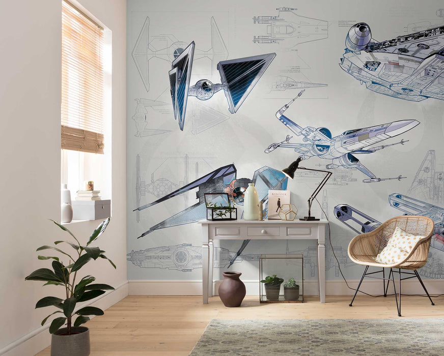 Digitaldruck Vlies Fototapete | Star Wars Blueprint Light | 400 x 280 cm