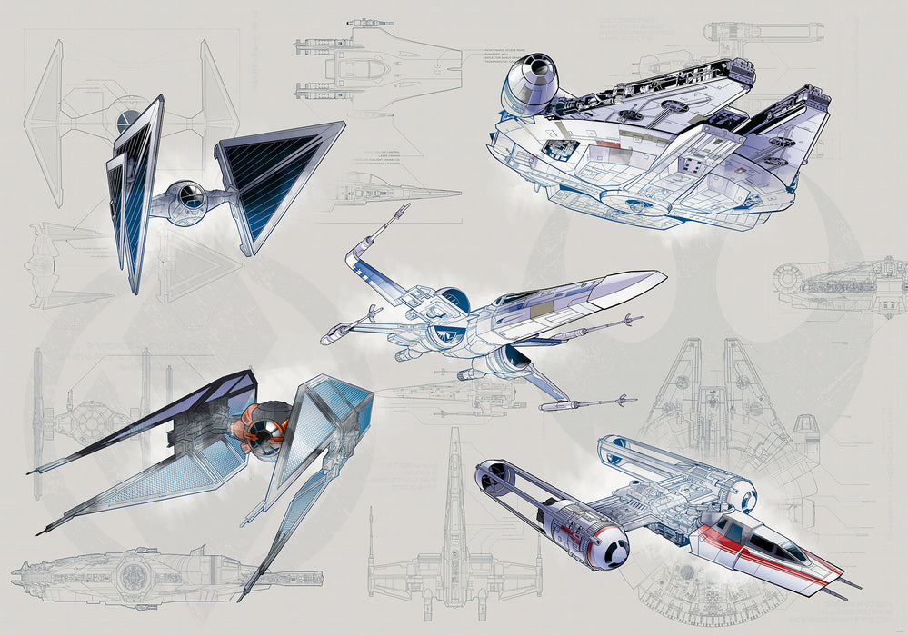 Digitaldruck Vlies Fototapete | Star Wars Blueprint Light | 400 x 280 cm