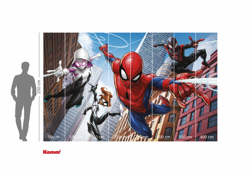 Vlies Fototapete | Marvel Spider | Man Swinging Crew | 400 x 250 cm