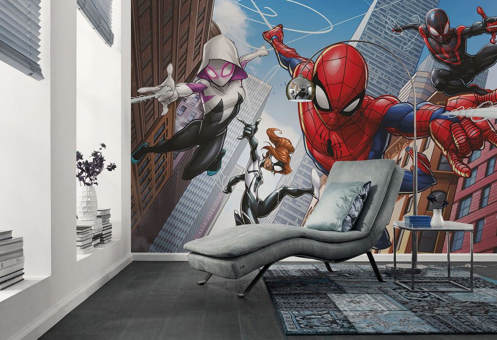 Vlies Fototapete | Marvel Spider | Man Swinging Crew | 400 x 250 cm