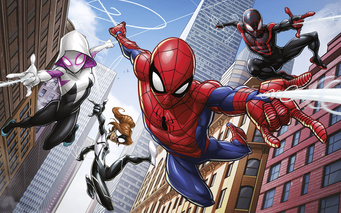 Vlies Fototapete | Marvel Spider | Man Swinging Crew | 400 x 250 cm