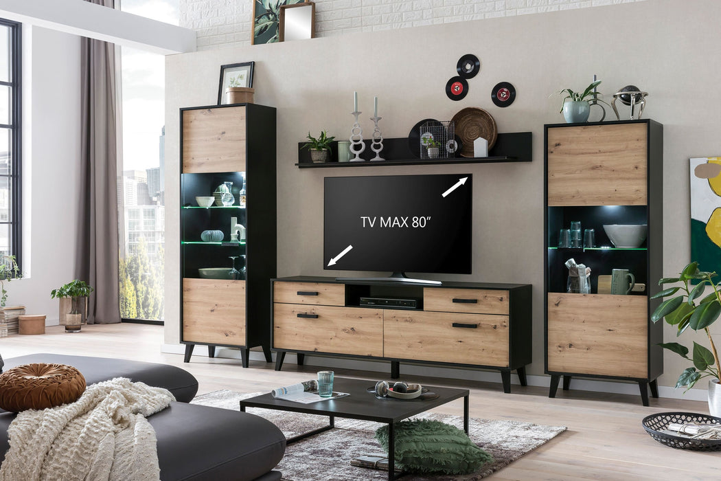 Hometrend | ARTONA VC Wohnkombination | 4-teilig | Dekor Artisan Eiche / Schwarz