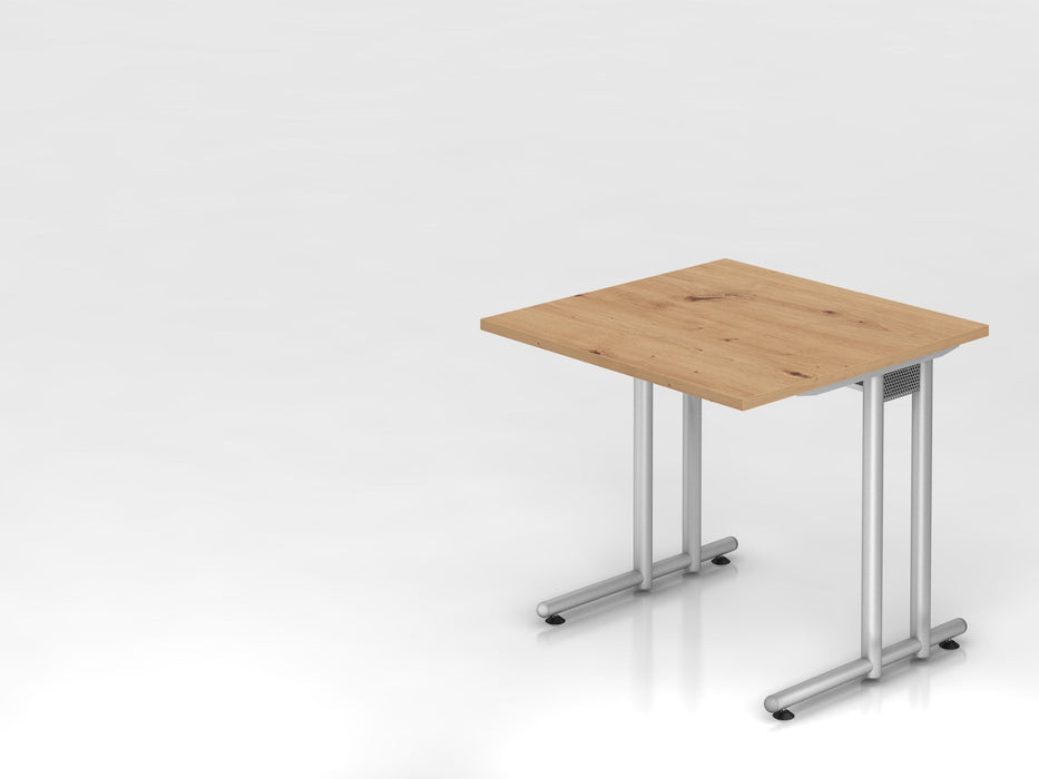 Hammerbacher | Schreibtisch C-Fuß 80x80cm Asteiche / Silber