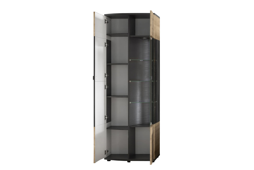 Hometrend | DERA 012 Hochvitrine | Dekor Artisan Eiche-Anthrazit MDF HG TG / Artisan Eiche-Anthrazit