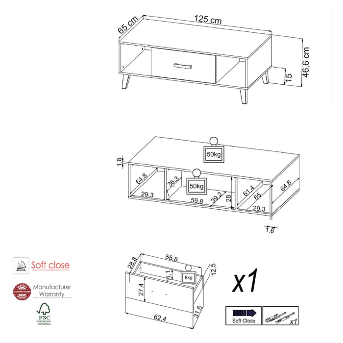 Hometrend | ARTONA 900 Couchtisch | Dekor Artisan Eiche / Schwarz